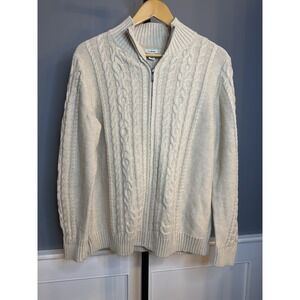 L.L. Bean Womens Full Zip Cable Knit Sweater Sz XL Fisherman Mock Neck Cotton‎
